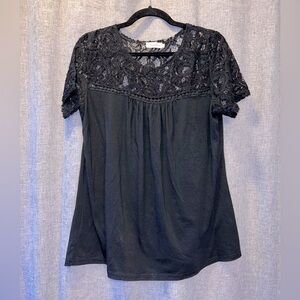 Spadehill Black Lace Blouse | Size XL | Like New | Elegant Short Sleeve Top